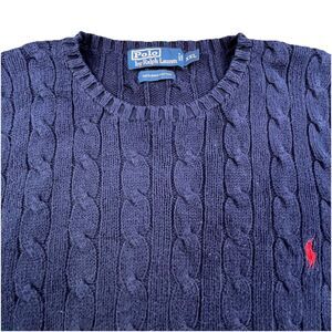 Vintage Polo Ralph Lauren Sweater Mens 2XL Blue Pima Cotton Cable Knit Fisherman